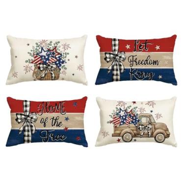 Imagem de AVOIN colorlife Let Freedom Free Eucalyptus Stars Fireworks Car Throw Pillow Covers, 30,5 x 50,8 cm, 4 de julho, Patriótico Independência Memorial Day Bandeira dos EUA, conjunto com 4