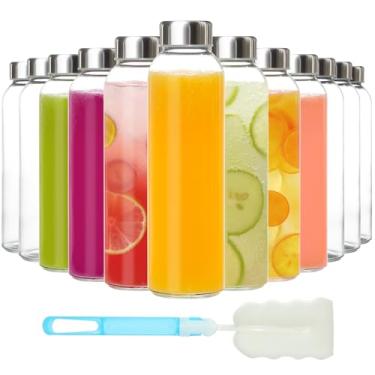 Imagem de KEYWING Pacote com 12 garrafas de suco de vidro com tampas, garrafas de suco de 510 g com vidro reutilizável