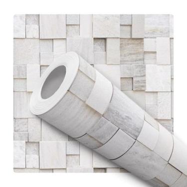Imagem de Papel De Parede Vinílico Geométrico Efeito Visual 3D Bege Sala Quarta 