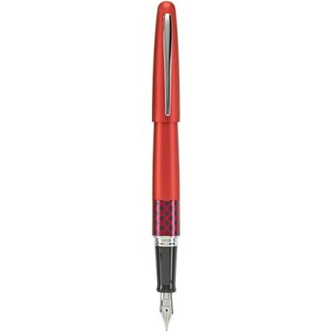 Imagem de PILOT Caneta tinteiro MR Retro Pop Collection em caixa de presente, barril vermelho com acento de onda, ponta fina de aço inoxidável, tinta preta recarregável (91432)