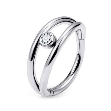 Imagem de Ruifan 20G 18G 16G Anéis de nariz de titânio para mulheres Double Open Stack CZ Clicker articulado septo nariz anel lábio hélice cartilagem argola brinco daith torre concha piercing corporal joias