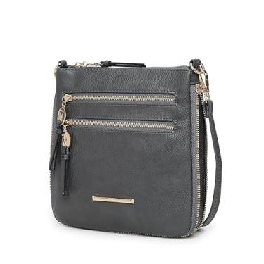 Imagem de MKF Collection Bolsa tiracolo feminina – Bolsa carteiro de couro PU – Bolsa de mão de designer com alça de ombro por Mia K, R Angelina Charcoal, Medium