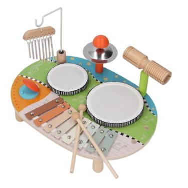 Imagem de Conjunto De Bateria Infantil Para Crianças, Conjunto De Instrumentos Musicais De Percussão Montessori 6 Em 1 De Madeira Para Bebês Incluindo Bateria, Xilofone E Carrilhão De