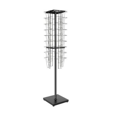 Imagem de Porta-jornais de chão Expositor giratório 360° com 36 bolsos, suporte de chão removível para literatura e revistas para loja de varejo/escritório Porta-revistas de chão