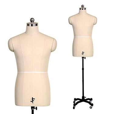 Imagem de CUTPOIY Formas de vestido para costura, tronco de manequim masculino com suporte, manequim de meio corpo plus size para exibição de pano, suporte de modelo falso para costureira