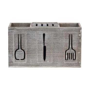 Imagem de Gerrit Organizador de talheres de madeira rústica, suporte para utensílios de cozinha de 3 secções, caixa de armazenamento para bancada de talheres de cozinha de quinta