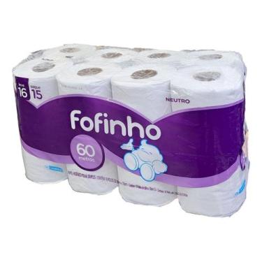 Imagem de Papel Higiênico Com 60m - Kit Com 16 Rolos - 16 X 60m Fofinho - papel 