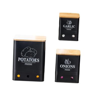 Imagem de SiaBiced 3x de caixa de armazenamento de alho de batata, latas de armazenamento de vegetais, conjuntos de vasilhas de cozinha