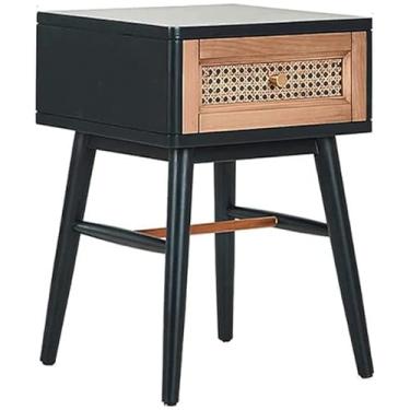 Imagem de Mesa de cabeceira inteligente, armário de cabeceira com gavetas, preto, simples, pequeno, retro, para mesa de cabeceira