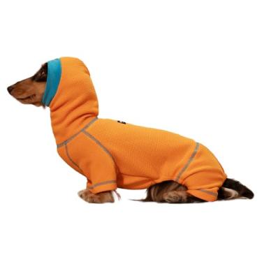Imagem de WienieDay Suéter de gola rolê para cães Dachshund, macacão pulôver waffle para mini Dachshunds, pijama macio para cães de 4 pernas, roupa confortável para raças de corpo longo (laranja, grande (7,3-10