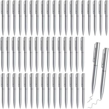 Imagem de LCPQMZGH 50 canetas esferográficas pequenas, mini canetas de 10 cm a granel, para cadernos de bolso e blocos de notas, tinta preta (prata)