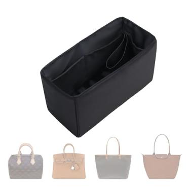 Imagem de ArcDiary Inserção organizadora de bolsa, organizador de bolsa de seda com 6 tamanhos, macio e sedoso, modelador de bolsa para Longchamp, Birkin 20/25, Speedy 30/36, Neverfull e mais (mini, preto)