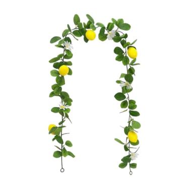 Imagem de Wswqop Guirlanda artificial de limão, trepadeira verde, frutas artificiais com flores para livraria de Natal