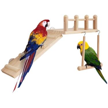 Imagem de 3 peças de brinquedos de papagaio, matérias-primas de madeira de pinho, rede giratória para animais de estimação, poleiros de madeira para gaiola, papagaios para uma variedade de papagaios, pássaros e