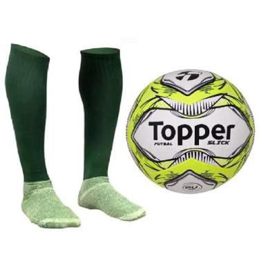 Imagem de Bola Futsal Topper Slick Ii Am + Meião Esportivo Vd - Tam 38-42, Amare