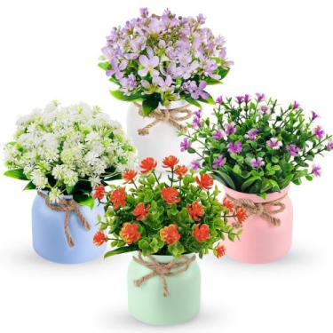 Imagem de Flores artificiais Der Rose, pacote com 4 pequenas plantas artificiais