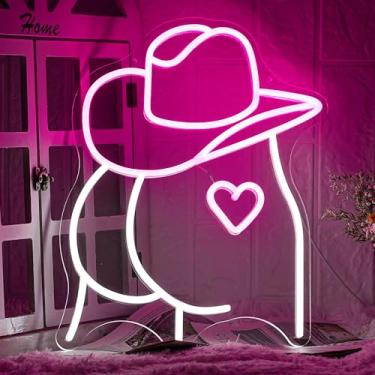 Imagem de LMSIGNLY Letreiro De Neon Com Chapéu Cowboy E Nádegas Em Led Para Decoração Parede, Alimentado Por Usb, Luz Rosa Branca Sexy Sala Jogos, Quarto, Estar, Bar, Escritório, Bar Cerveja (16,5 X 13")