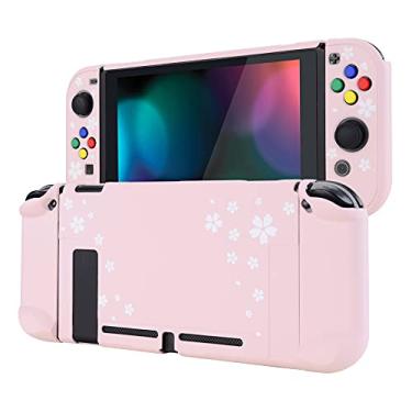 Imagem de eXtremeRate PlayVital Back Cover for Nintendo Switch Console, NS Joycon Controller Protector Hard Shell, Dockable Protective Case with Colorful ABXY Direction Button Caps - Cherry Blossoms Petals