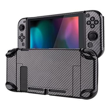 Imagem de eXtremeRate PlayVital Glossy Back Cover for Nintendo Switch Console, Handheld Separable Protector Hard Shell for Joycon, Dockable Protective Case for Nintendo Switch - Graphite Carbon Fiber Pattern