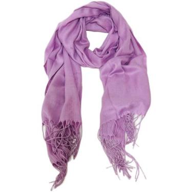 Imagem de Cachecol Frio Echarpe Xale Lenço Pashmina Franja Look Inverno Acessóri