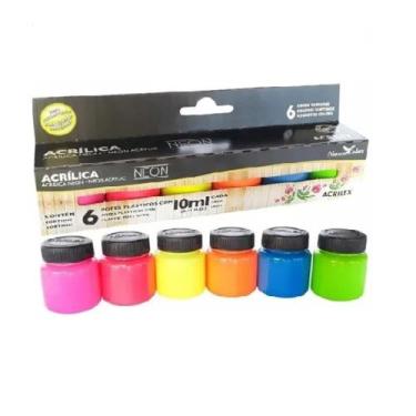 Imagem de Conjunto 6 Cor Tinta Acrílica Neon Fluorescente 10ml Acrilex