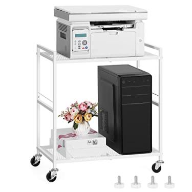 Imagem de Suporte de torre de computador, suporte de torre de PC, carrinho de rodinhas de metal para até 18 kg, suporte de impressora móvel de 2 níveis com armazenamento sob a mesa para casa e escritório