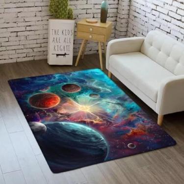 Imagem de ZSSZO Tapete verde grande para área do espaço sideral 1,7 m × 1,8 m impresso universo tapetes para crianças quarto estudo sala de jogos, tapetes antiderrapantes decorativos internos