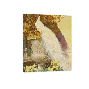 Imagem de Pintura famosa arte de parede - pavão branco - impressão de imagem de animal em tela - pintura de arte para decoração de parede de sala de estar - pôster de reproduções 90 x 110 cm 35 x 43 polegadas
