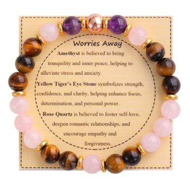 Imagem de KSQS Pulseira De Contas Pedras Curativas Para Mulheres, Proteção E Equilíbrio Com Preciosas Naturais, Cristal Espiritual Alívio Da Ansiedade Cartão Significado (Nº 48)