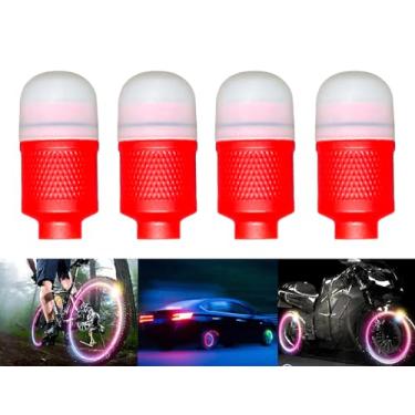 Imagem de YUERWOVER Pacote Com 4 Luzes Led Para Rodas De Bicicleta, Tampas Válvulas Pneu Carro, Motocicleta, À Prova D'Água, Flash Raio Pneu, Acessórios Refletores Legais Crianças, Homens E Mulheres 6 Bateria