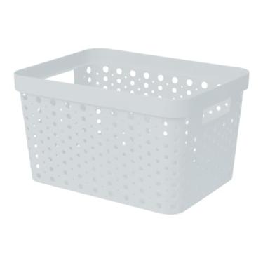 Imagem de Cesto Organizador Trama Rattan 17 Litros Multiuso Armario Guarda-Roupa (Branco)