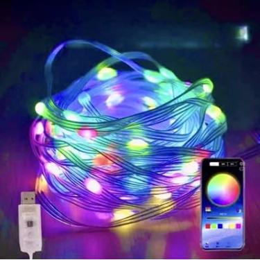 Imagem de Led Pisca Linha Com 10 Metros 100 Lampadas 9 Modos RGB USB Controla Por App Natal Ano Novo