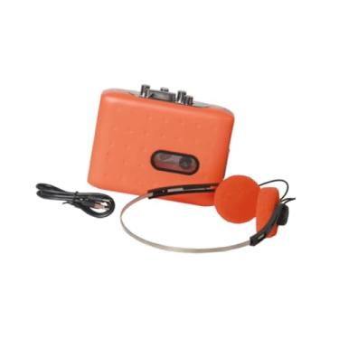 Imagem de Generic Tocador de fita cassete para MP3, resistente com fones de ouvido, compacto e portátil, retrô, para viagens ao ar livre, Laranja