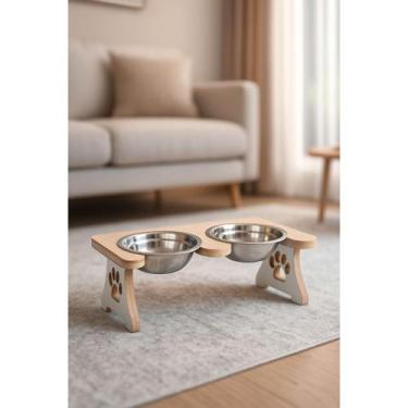 Imagem de Comedouro Elevado Pet Ergonômico em MDF para Gatos e Cães  Ração e Águ