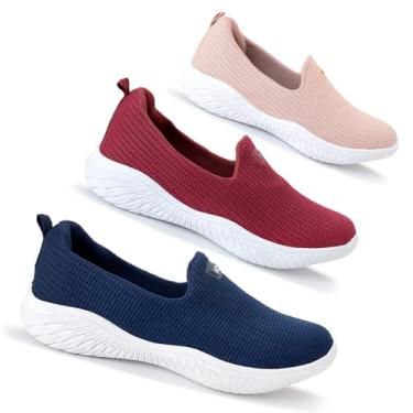 Imagem de Kit 3 Sapatilha Feminina Ortopédica Calce Fácil Sem Cadarço Leve Confortável (Nude/Bordo/Marinho, BR, Adulto, Numérico, 38)