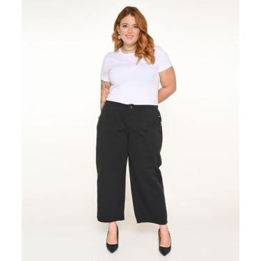 Imagem de Calça Feminina Sarja Plus Pantacourt Preto Marinheiro - Razon Jeans, 4