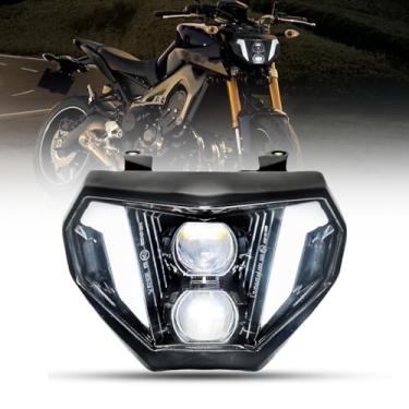 Imagem de bamotoop Farol de LED para motocicletas 60W com farol alto e baixo DRL para YAMAHA MT 09 2014-2016 para Yamaha FZ 09 2014-2016 [Plug and Play]