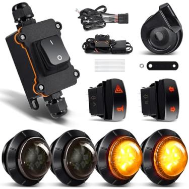 Imagem de Benlari Kit de seta LED UTV com buzina, plug and play, buzina pisca-pisca quadriciclo com interruptor de alimentação, kit legal UTV Street adequado para Polaris Ranger RZR XP, ATV Can-Am x3, Kawasaki