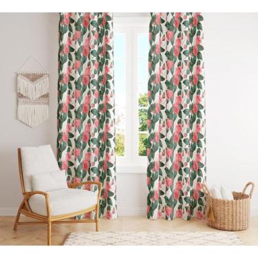 Imagem de Cortina Tecido Oxford Decorativa Sala Rosas e Folhas Realistas - 280x2