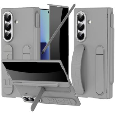 Imagem de YQODSZ Capa com alça de dedo para Samsung Galaxy Z Fold 7 com suporte para caneta S e Stylus, Z Fold 7 capa protetora de tela de privacidade embutida capa de dobradiça capa de pulseira para Z Fold 7