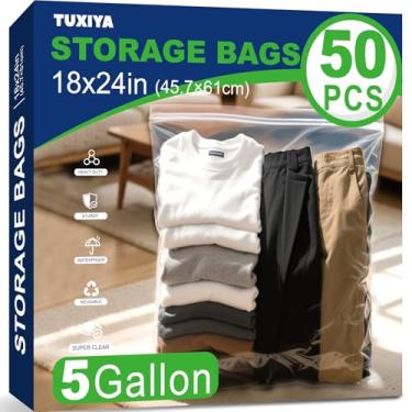Imagem de TUXIYA Pacote com 50 sacos grandes com zíper de 5 galões para armazenamento de 45 x 61 cm, grandes bolsas transparentes com zíper reutilizáveis para roupas, viagens, transporte e freezer, sacos de