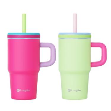Imagem de Luxgola Copo infantil de 590 ml com alça, tampa rosqueada à prova de vazamento com canudo de silicone removível, à prova de derramamento, garrafa de água isolada de aço inoxidável, presente para