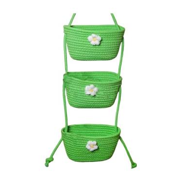 Imagem de Wswqop Organizador de cesta de parede de 3 camadas, suporte para artigos de higiene pessoal sobre a porta, cesta suspensa para quarto, escritório, decoração, Verde