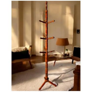 Imagem de Cabideiro de Chão em Madeira, Estilo Vintage, 6 Ganchos, Altura 170 cm, Marrom