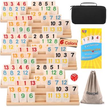 Imagem de Conjunto de jogos Rummy Cube Doreimi Premium de 6 cores com 6 suportes
