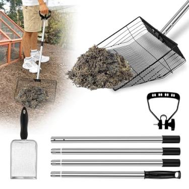 Imagem de Colher grande de metal para cocô de galinha, colher de areia de metal ajustável de 176 cm, ferramenta de limpeza de galinheiro de aço inoxidável para caixa de areia pá de cocô de estimação, pá de cocô