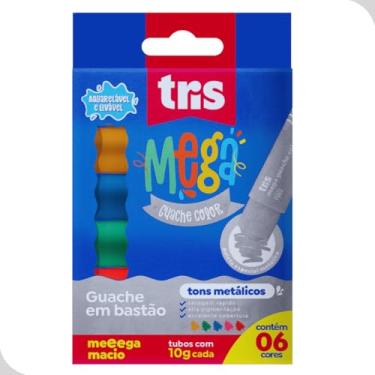 Imagem de Guache Bastão Metálico Mega Summit 6 Cores Brilho Pintura Infantil