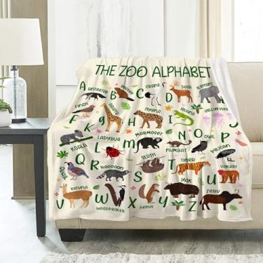 Imagem de Cobertor com alfabeto animal zoológico, presentes para meninos e meninas, cobertores ultramacios, aconchegantes e personalizados, de lã, de flanela leve, decoração de pelúcia quente para sofá, viagem