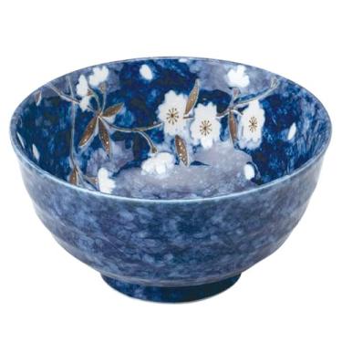Imagem de Cerâmica japonesa Mino Ware de 16 cm de diâmetro, padrão de flores de cerejeira, tigela de arroz grande, macarrão de sopa Donburi, saladas, dessets ou tigela de servir tigela multiuso Chawan do Japão