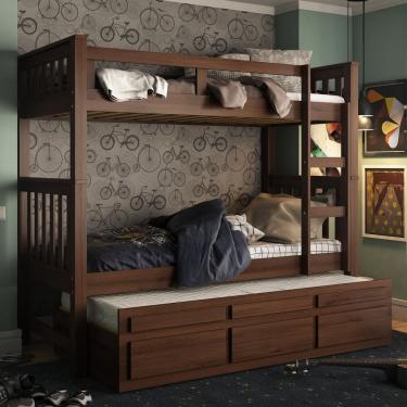 Imagem de Treliche Solteiro Castanho Escuro 3 Gavetas E 1 Escada Madeira De Pinus - Saraiva